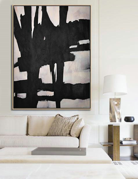 Extra Large Painting,Hand-Painted Black And White Minimal Painting On Canvas,Xl Large Canvas Art